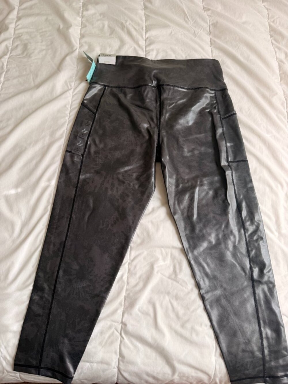 NWT Ideology Faux-Leather Look 7/8 Leggings High Rise Side Pocket Black Size L